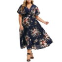 onlyliua Plus Size Dress for Women, Womens Floral Summer Dress Casual Wrap V Neck Short Sleeve Belted Beach Bohemian Maxi...