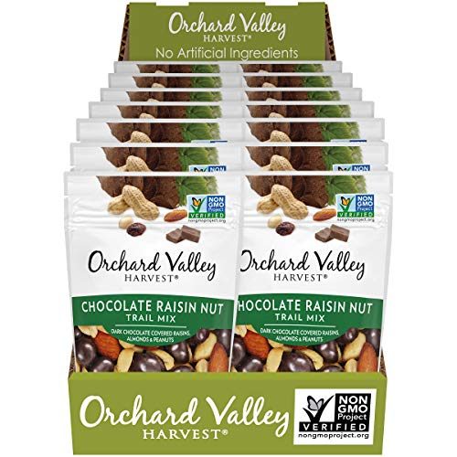 Orchard Valley Harvest Chocolate Raisin Nut Trail Mix,2 Ounce Bags (Pack of 14), Dark Chocolate Covered Raisins, Almonds, and Peanuts,...