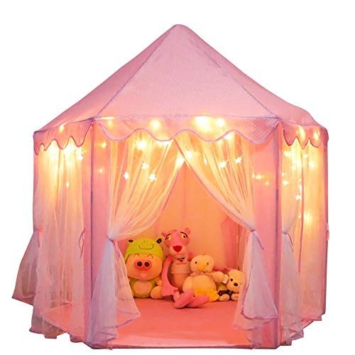 ORIAN Princess Castle Playhouse Tent for Girls with LED Star Lights – Indoor & Outdoor Large Kids Play Tent for...