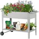 Outdoor Basic Raised Garden Bed with Legs Outdoor Elevated Planter Box On Wheels for Vegetables Flower Herb, Silver