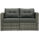 Outdoor Loveseat Patio Furniture Corner Sofa, All-Weather Grey Wicker 2-Piece Rattan Outdoor Sectional Couch Sofa Set with Dark Grey Non-slip...