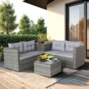 Outdoor Wicker Furniture Sets, 4 Piece Patio Sofa Set with Loveseat Sofa, Storage Box, Tempered Glass Coffee Table, All-Weather Outdoor...