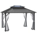 Outsunny 12' x 10' Hardtop Gazebo Steel & Polycarbonate Canopy Outdoor Pergola with Aluminum Frame and Netting for Patios, Gardens,...