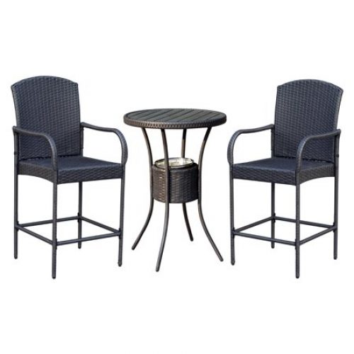 Outsunny 3 Piece Outdoor Rattan Wicker Bar Stool Bistro Set with Ice Buckets