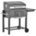 Outsunny Charcoal BBQ Grill Outdoor Portable Trolley Camping Picnic Backyard with Side Shelf Grey
