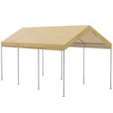 Outsunny 20' x 10' Height Adjustable Carport Patio Storage Shelter, Beige