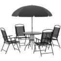 Outsunny 6 Piece Patio Dining Set for 4 with Umbrella, Black