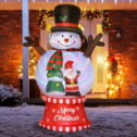 Outsunny 8ft Christmas Inflatables Outdoor Decorations Snowman with Rotating Colorful Light, Blow-Up LED Yard Display Christmas Decor for Lawn Garden