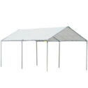 Outsunny 9.6 ft x 8.5 ft x 9.5 ft Carport Large Galvanized Car Canopy with Included Anchor, White