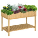 Outsunny Raised Garden Bed with 8 Pockets and Shelf, Wooden Elevated Planter Box with Legs to Grow Herbs, Vegetables, and...