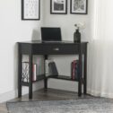 Ouyessir Corner Desk with Hutch, 90 Degrees Triangle Corner Computer Desk with Keyboard Tray & Bookshelves for Small Space, Space...