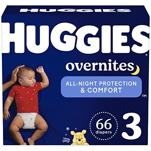 Overnight Diapers Size 3 (16-28 lbs), 66 Ct, Huggies Overnites Nighttime Baby Diapers
