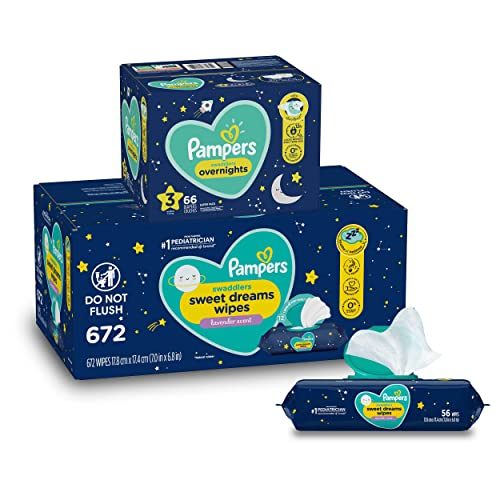 Overnight Diapers Size 3, 66 Count and Baby Wipes - Pampers Swaddlers Overnights Disposable Baby Diapers and Wipes, 12X Pop-Top...