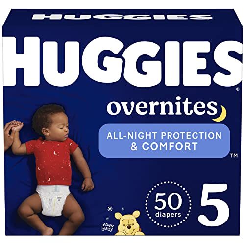 Overnight Diapers Size 5 (27+ lbs), 50 Ct, Huggies Overnites Nighttime Baby Diapers