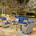 Ovios 5 Pieces Outdoor Patio Furniture Set with Swivel Chairs High-Back All-Weather Rattan Wicker Conversation Set Outdoor Sectional with Solar...