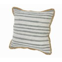 Ox Bay Gray and White Striped Jute Bordered Throw Pillow