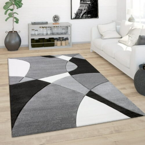 Paco Home Modern Area Rug Abstract Geometric Pattern with Contour Cut Black-White - 7'10