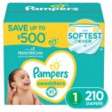 Pampers Swaddlers Diapers, Size 1 (8-14 Pounds), 210 Count