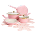 Paris Hilton Clean Ceramic™ Nonstick Cast Aluminum Cookware Set with Heart Shaped Lid Knobs, Pink