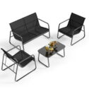 Patio Chairs Set, Outdoor Porch Balcony Furniture Set with Glass Coffee Table, 4 Pieces Patio Furniture Set Clearance with Loveseat,...