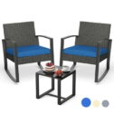 Patio Furniture Set 3 Pieces Clearance, Lofka Outdoor Furniture with Soft Cushion and Glass Table, All Weather Manual Weaving Wicker...