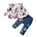 PatPat 2pcs Baby Girl Clothes Outfit Sets Floral Print Long Sleeve Top and Cotton Jeans, 18-24 Months