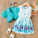 PatPat Floral Girl Dress Toddler Girl Clothes 2pcs Kid Sleeveless Dress and Short Sleeve Ruffled Cardigan Outfits Set, Mintblue, 2...
