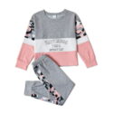 PatPat Kid Girls Pullover Printed Colorblock Sweatshirt and Joggers Set 2 Piece Sizes 4-12