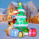 PayUSD 7FT Christmas Inflatables Decoration Outdoor LED Lights Santa Claus Being Chased Up the Tree Blow Up Xmas Decor Lawn...