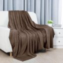 PiccoCasa Microfiber Flannel Fleece Blanket Plush Throw Brown Queen，1pcs