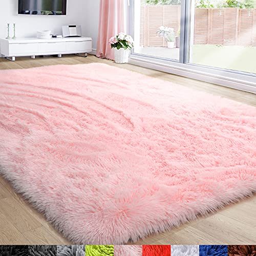 Pink Area Rug for Girls Bedroom,Fluffy Shag Rug 4'X6' for Living Room,Furry Carpet for Kids Room,Shaggy Throw Rug for Nursery...