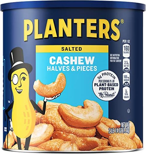 PLANTERS Cashew Halves & Pieces, 46 oz Resealable Canister - Roasted in Peanut Oil - Convenient Size Snack - Kosher...
