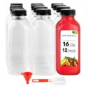 Plastic 16oz Reusable Juice Bottles with Caps, 12 Pack, Clear Smoothie Drink Containers by Stock Your Home