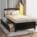 Platform Bed with Storage Drawers, Kids Twin Size Bed Frame No Box Spring Needed, Wood Platform Beds with Headboard and...