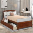 Platform Bed with Storage, Twin Bed Frame with Headboard No Box Spring Needed, Wood Platform Bed with Two Drawers Easy...