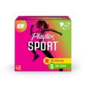 Playtex Sport Multi-Pack Regular And Super Plastic Applicator Unscented Tampons, 48 Ct Total, 360 Degree Sport Level Period Protection, Traps...