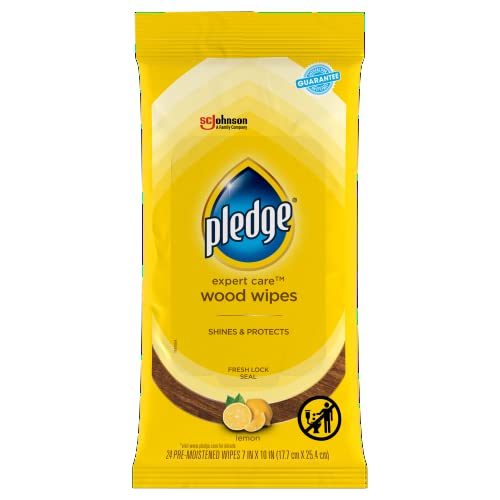 Pledge Multi-Surface Furniture Polish Wipes, Works on Wood, Granite, and Leather, Cleans and Protects, Lemon (24 Total Wipes)