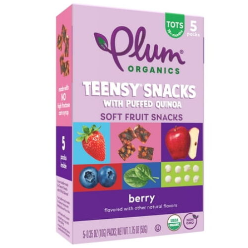 Plum Organics Teensy Snacks Soft Fruit Snacks, Berry with Puffed Quinoa, 0.35 oz Bags, 5 Count