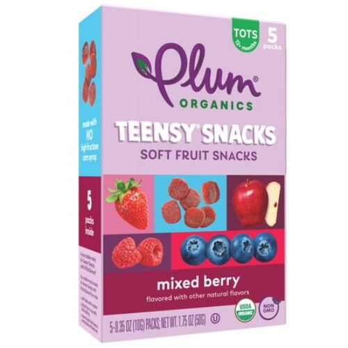 Plum Organics Teensy Snacks Soft Fruit Snacks, Mixed Berry, 0.35 oz Bags, 5 Count