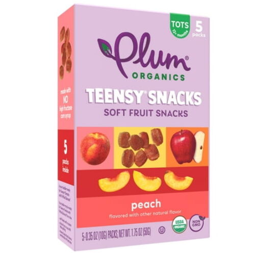 Plum Organics Teensy Snacks Soft Fruit Snacks, Peach, 0.35 oz Bags, 5 Count