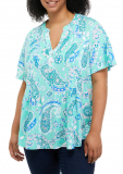 Plus Size Henley Paisley Top on Sale At Belk