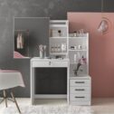 Polifurniture Hannah Modern Bedroom Vanity Table with Mirror, White Finish