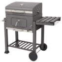 Portable BBQ Grills with Temperature Gauge and Enameled Grates, BBQ Grill with Bottom Shelf, Outdoor Charcoal Grill with 2 wheels...