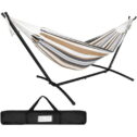 Portable Hammock with 9FT Space Saving Steel Stand Set, 620lb Capacity Double Brazilian Style 2 Person Hammock Bed with Carrying...