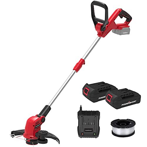 PowerSmart 20V Li-Ion Cordless String Trimmer, Auto Feed Thread Trimmer with 12 INCH Cutting Diameter, Height Adjustable Cordless Edger Trimmer...