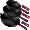 Pre-Seasoned Cast Iron Skillet 3-Piece Chef Set (6-Inch 8-Inch and 10-Inch) Oven Safe Cookware - 3 Heat-Resistant Holders - Indoor...