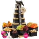 Premade Easter Gift Baskets for Adults & Kids, Candy Filled Eggs + Bunny - Dried Fruit & Nut Tower Arrangement...