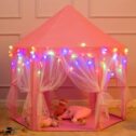 Princess Castle Tent for Girls with Star Lights, Play Tents for Kids Indoor Hexagon Playhouse with Large Space, Toys for...