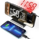 Projection Alarm Clock for Bedroom, Digital Alarm Clock Radio with USB Charger Ports, 7.3