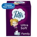 Puffs Ultra Soft Facial Tissues, 4 Family Size Boxes, 124 Tissues per Box, White